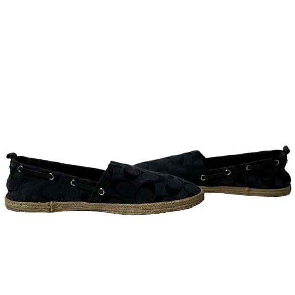 Coach Navy Blue Jacquard Logo Print Flat Espadrilles - Picture 3 of 7